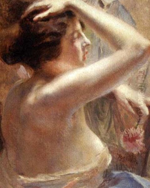 Jeune Femme De Profil Oil Painting by Albert Besnard