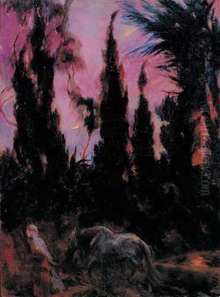 Oasis In Der Nacht Oil Painting by Albert Besnard