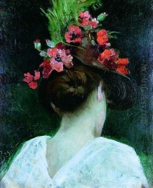 Le Chapeau Aux Coquelicots Oil Painting by Albert Besnard