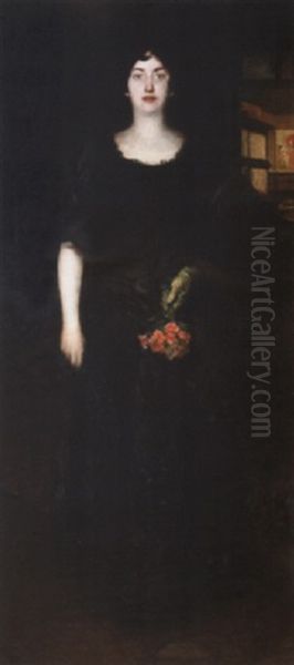 Portrait De Jeune Femme Au Bouquet Oil Painting by Albert Besnard