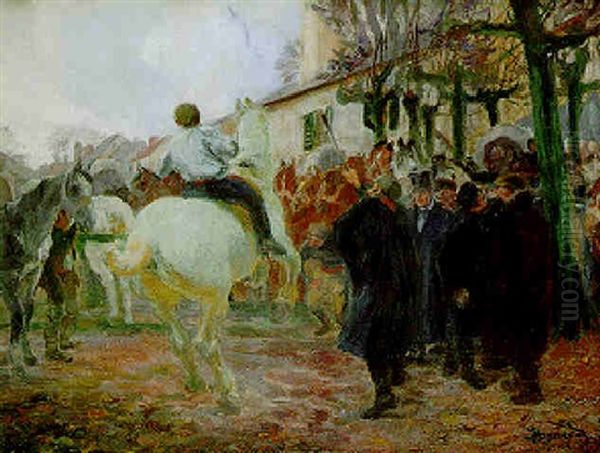 Le Marche Aux Chevaux A Longpont Oil Painting by Albert Besnard