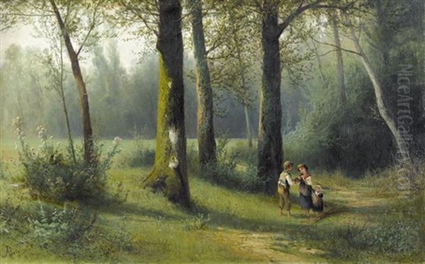 Kinder Im Sommerlichen Wald Oil Painting by Adolfo Besozzi