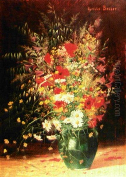 Bouquet De Fleurs Champetres Dans Un Vase Oil Painting by Cyrille Besset