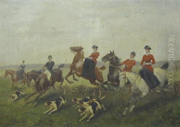 Scene De Chasse A Cour Oil Painting by  Bessiere