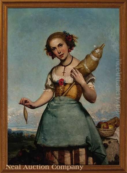 Young Woman Holding A Spool Oil Painting by Faustin Besson