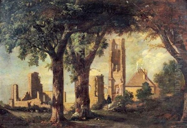 Vue Des Ruines Du Chateau Mont Peolani Aux Environs De Dole Dans Le Jura Oil Painting by Faustin Besson