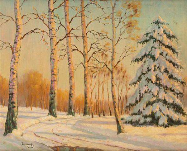 Winter Landscape Oil Painting by Boris Bessonof