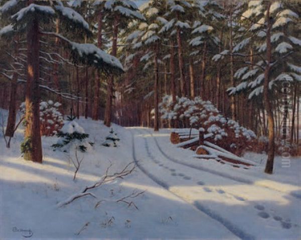 Chemin Sous La Neige Oil Painting by Boris Bessonof