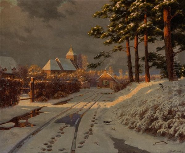 Winter Morning At The City`s Edge Oil Painting by Boris Bessonof