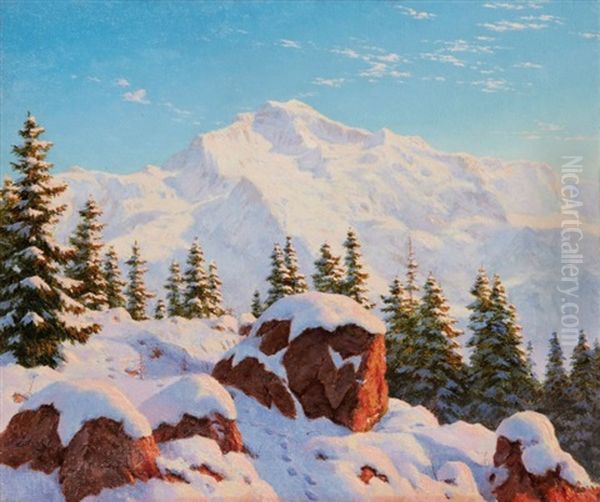 La Jungfrau En Suisse Oil Painting by Boris Bessonof