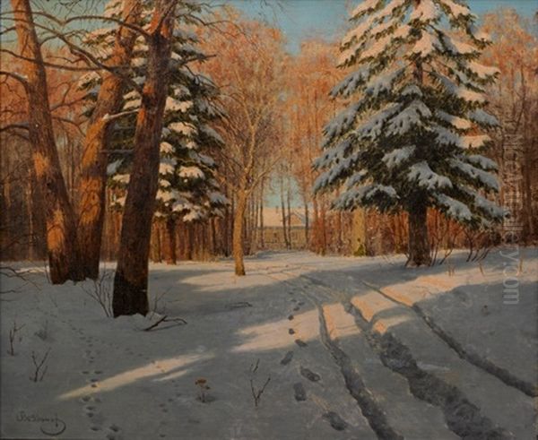 Winter Landscape Oil Painting by Boris Bessonof