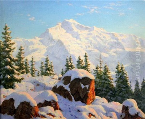 View Of The Jungfrau Oil Painting by Boris Bessonof