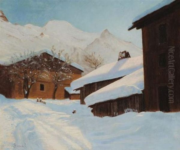 Village Sous La Neige Oil Painting by Boris Bessonof