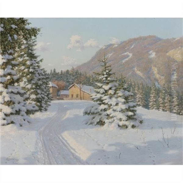 A Winter Landscape Oil Painting by Boris Bessonof