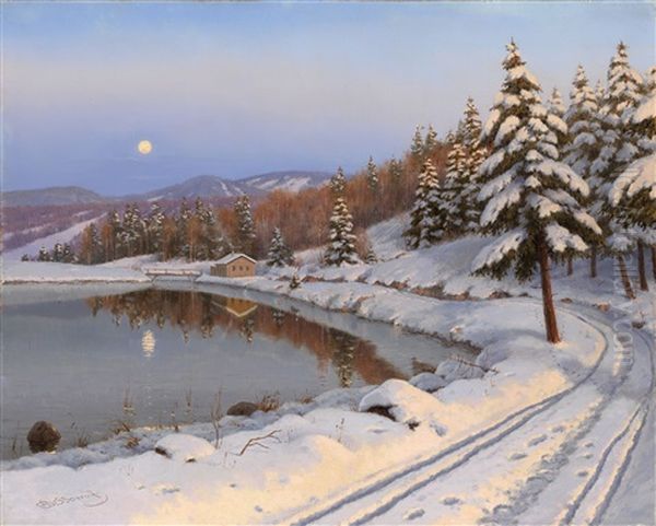 Moonlit Lake Oil Painting by Boris Vasilievich Bessonov