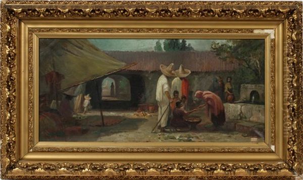 Mexican Village Scene Oil Painting by Arthur William Best