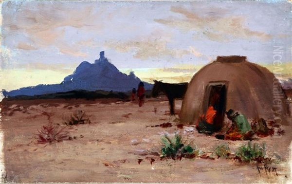 Navahoe Hogan Oil Painting by Arthur William Best