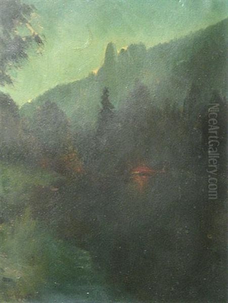 Encampment At Twilight, Thought To Be Yosemite by Arthur William Best