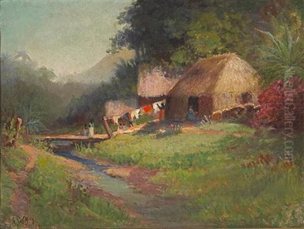 Hawaiian Village Scene Oil Painting by Arthur William Best