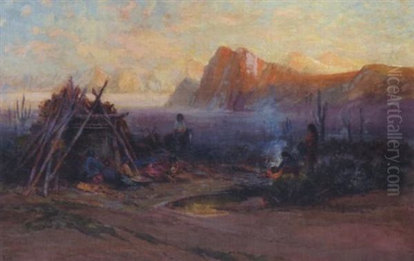 Navajo Rug Weavers Oil Painting by Arthur William Best