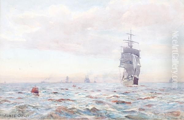 The Mersey Channel Oil Painting by James Aitken