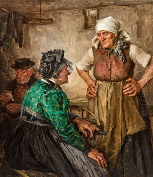 Two Peasant Women Talking Oil Painting by Hans Best