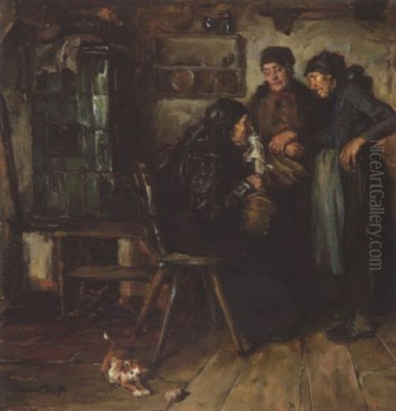 Drei Bauerinnen In Der Stube Oil Painting by Hans Best