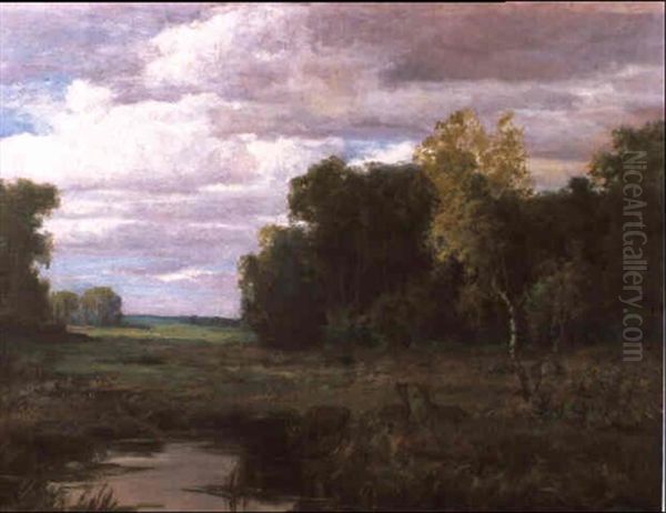 Rehe An Einem Weiher Oil Painting by Hans Best