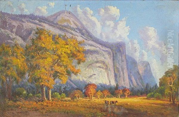 Yosemite Valley, View Of North Dome Oil Painting by Harry Cassie Best