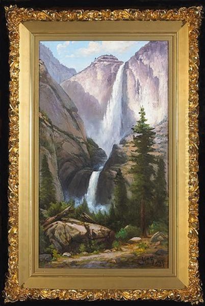 Yosemite Falls (+ Happy Isles On The Merced River, Oil On Board, Smaller; Pair) Oil Painting by Harry Cassie Best