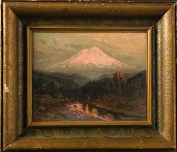 Mt. Shasta And Indian Encampent Along River Oil Painting by Harry Cassie Best