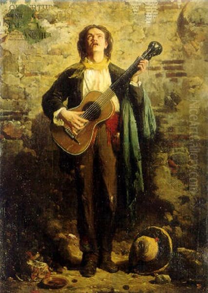 The Street Busker Oil Painting by Emile Betsellere