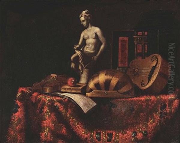 Natura Morta Con Strumenti Musicali E Scultura Oil Painting by Bartolomeo Bettera