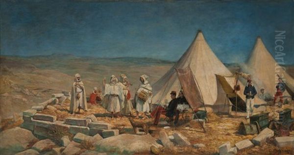 La Rencontre Au Campement Oil Painting by Gustave Bettinger