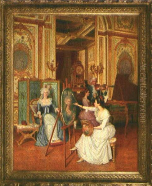 Szene In Einem Schloss Im Rokoko, Eine Dame Wird Portraitiert Oil Painting by Gustave Bettinger