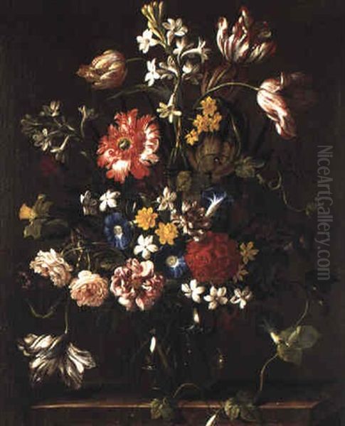 Blomsterstilleben Med Tulpaner Och Rosor Oil Painting by Domenico Bettini