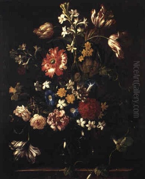 Blomsterstilleben Med Tulpaner Och Roser Oil Painting by Domenico Bettini