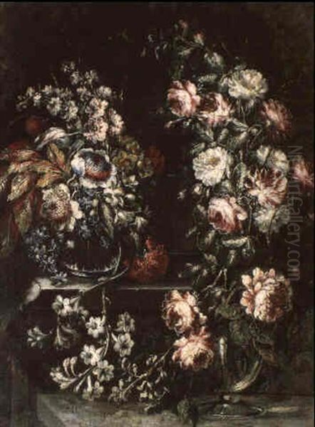 Bouquet De Fleurs Et De Roses Oil Painting by Domenico Bettini