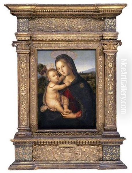 The Madonna And Child Before A Landscape - The Morgan Madonna Oil Painting by Bernardino di (il Pinturicchio) Betto (Betti)