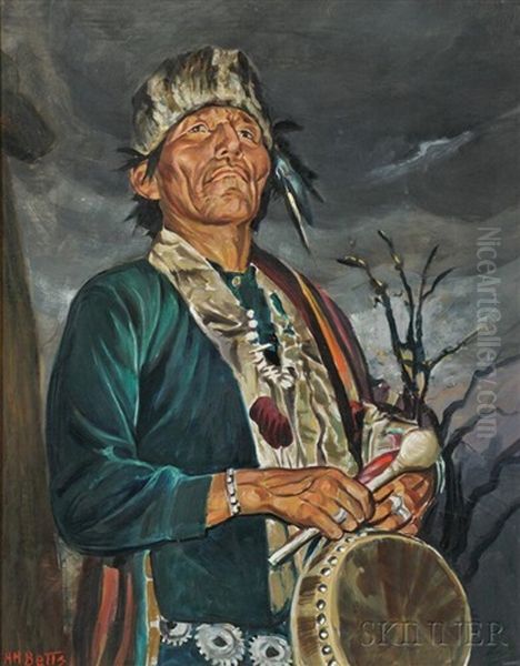 Portrait Of A Navajo Oil Painting by Harold Harrington Betts