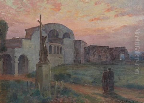 Capistrano Mission At Sunset Oil Painting by Harold Harrington Betts