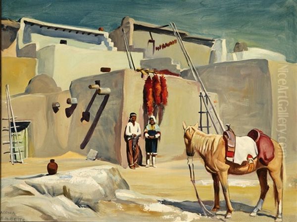 Acoma Oil Painting by Harold Harrington Betts