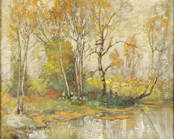 Early Spring Landscape With Figures Oil Painting by Harold Harrington Betts