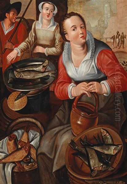 Die Fischverkauferin Oil Painting by Joachim Beuckelaer