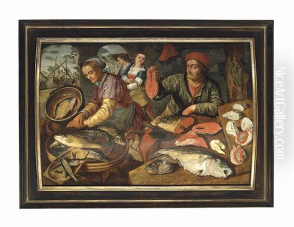 A Fish Market Oil Painting by Joachim Beuckelaer