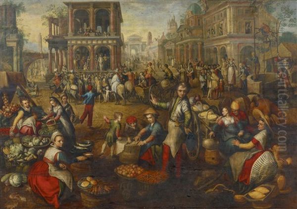 Marktszene Mit Der Passion Christi Oil Painting by Joachim Beuckelaer