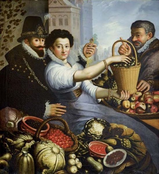 La Belle Verduriere, Dit Autrefois Portrait Presume De Francois De Granvelle, Comte De Cantecroy (1550- 1607) Et De Mademoiselle Gaille Oil Painting by Joachim Beuckelaer