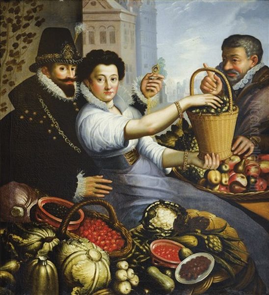 La Belle Verduriere, Dit Autrefois Portrait Presume De Francois De Granvelle, Comte De Cantecroy (1550-1607) Et De Mademoiselle Gaille Oil Painting by Joachim Beuckelaer