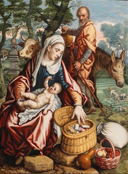 The Flight To Egypt Oil Painting by Joachim Beuckelaer