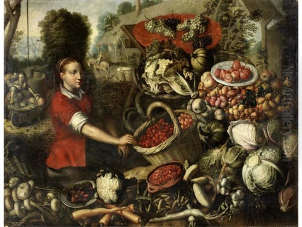 A Fruit And Vegetable Market Oil Painting by Joachim Beuckelaer